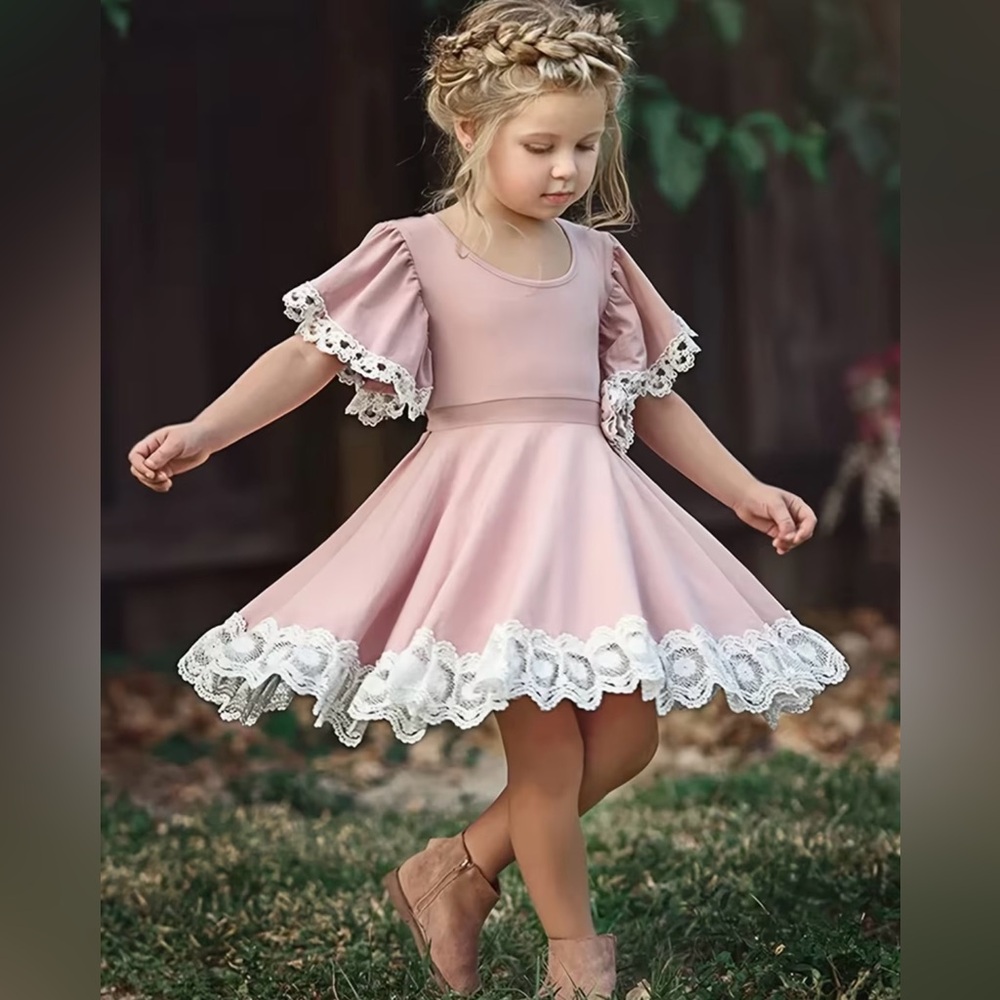 Blush Pink Lace Girls Dress Size 4–5Y – Soft & Beautiful Twirl Dress